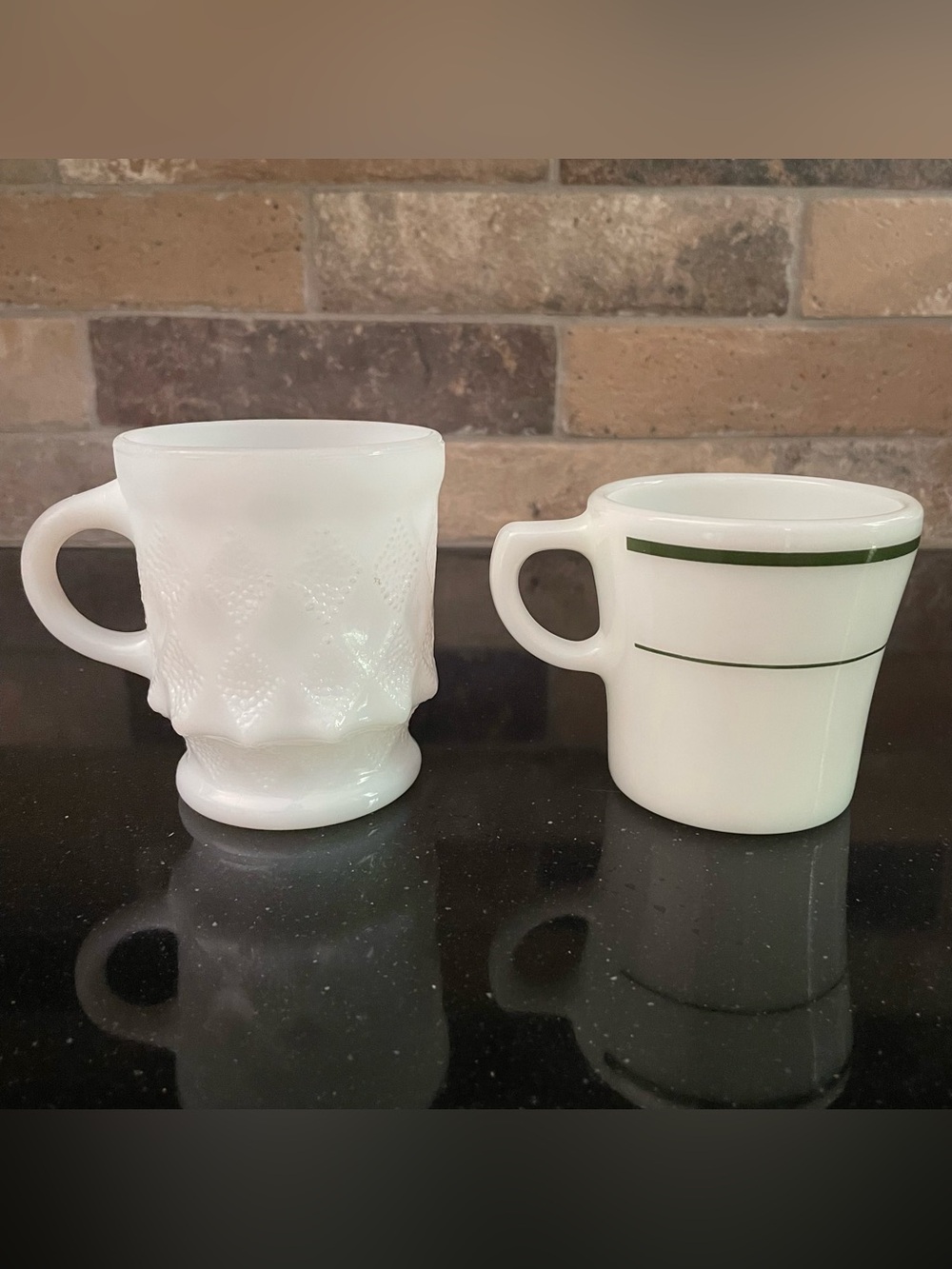 2 Vintage Cups - Fire King & Pyrex White Milk Glass Mugs